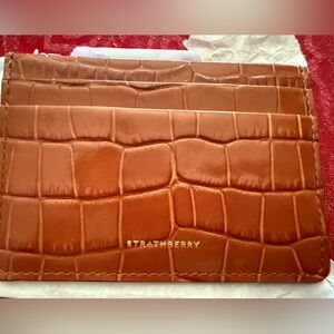 Strathberry Croc-Embossed Card Holder in Tan Brown- NWT.
